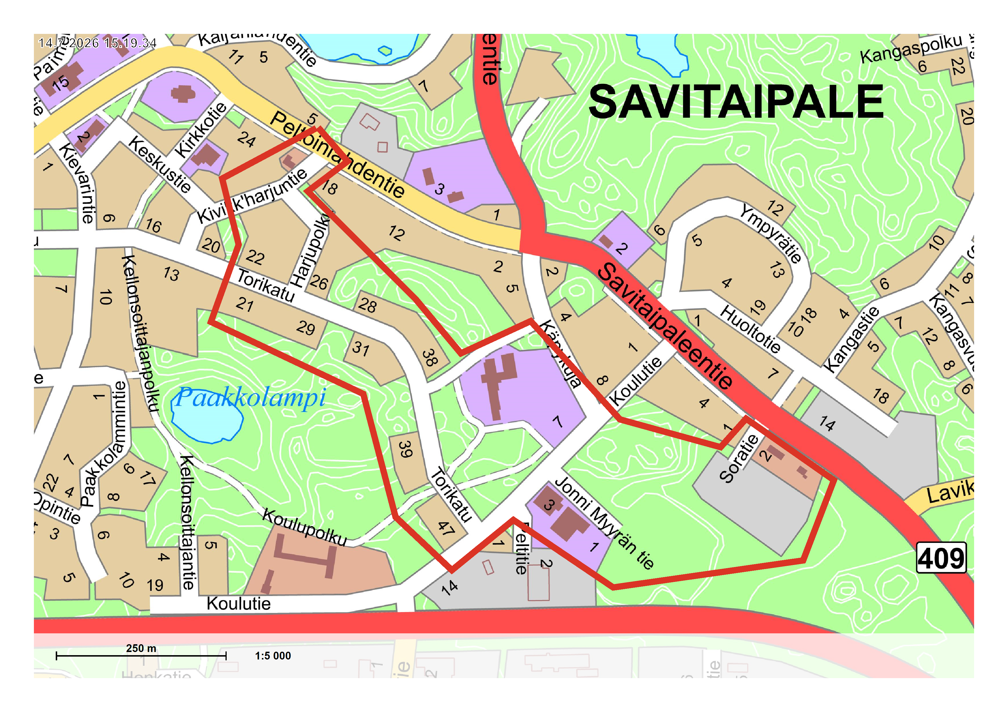 Kaukolämpökatko alue kartalla.